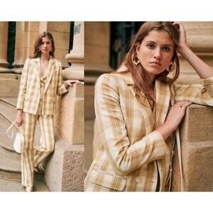 Sezane | Sézane | Veste Christie Jacket in Carreau Beige Ochre Bordeaux Sz 34/2